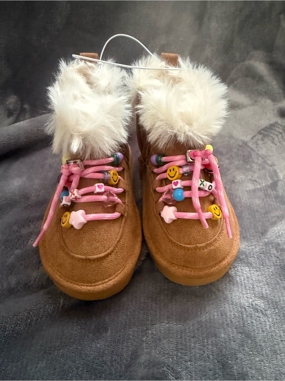 Steve Madden Kids Brown Faux-Fur Lined Boots with Pink Accent Laces